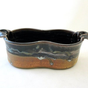 Stoneware baking dish, thrown and altered