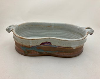 Stoneware baking dish, thrown and altered