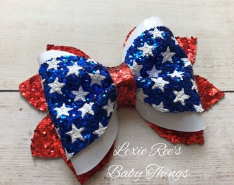 July 4th Hair Bow for Girls~4 Inch5 Inch Hair Bow~4th of JulyPatriotic Hair Bow~Pre-SchoolToddler Hairbow~BIG Bows for Girls~Military Bow