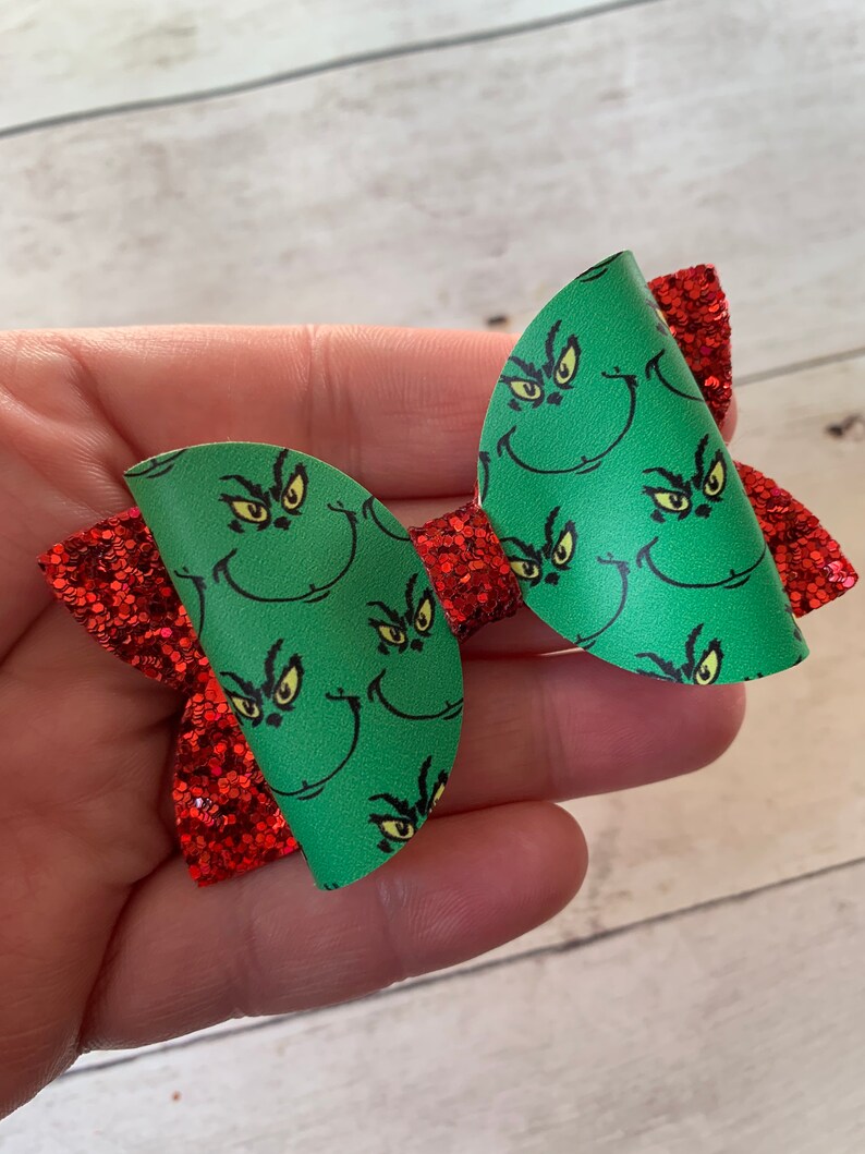 Small Grinch Bow Christmas Hair Bow Bow for Christmas Etsy