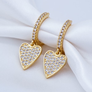 18K Gold Heart Earrings / Heart Hoop Earrings / Dainty Heart Earrings for Women Teen Girls