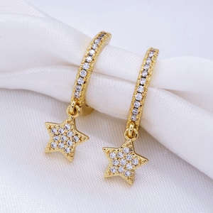 Star Hoop Earrings / 18K Gold Plated Mini Stars Hoop Earrings / Star Hoops Dangle / Dainty Earrings