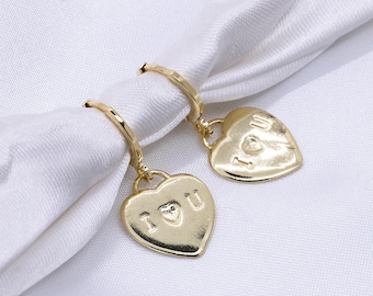 I LOVE YOU Heart Earrings by EARFULL | 18K Gold Plated Small Dainty Mini 10mm Fashion Hoop Earrings for Women Teen Girls