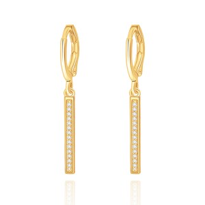 Bar Dangle Hoop Earrings | 18K Gold Plated Small Hoop Earrings with Charms | Dainty Mini Fashion Hoop Earrings for Women Teen Girls