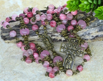 Our Lady of Guadalupe Rosary, beaded rosary, gemstones beads, religious