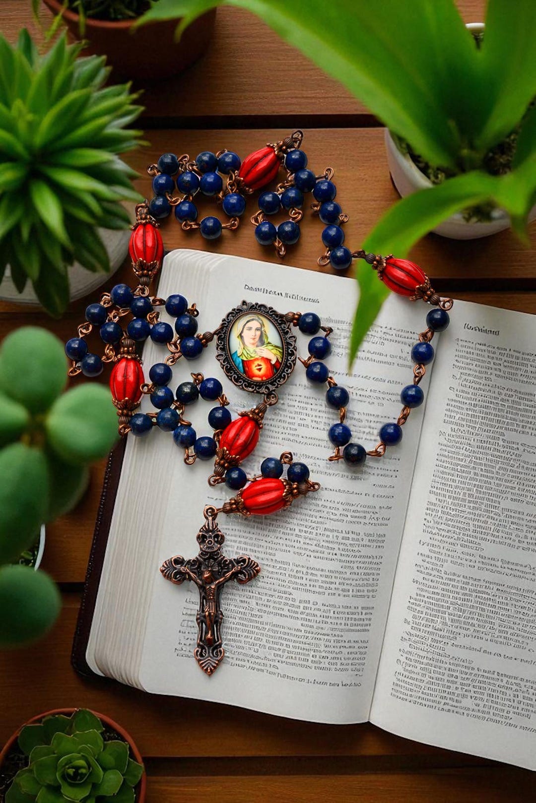 Sacred Heart of Mary Beaded Rosary - Etsy