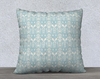 French Blue and White Throw Pillow Cover - 22x22 or 18x18 Accent Pillowcase, Damask, Linen Couch Cushion, Grannychic, French Farmhouse