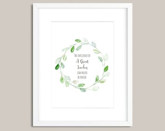 Impressão digital com citação inspiradora em aquarela e guirlanda para professores (download digital)