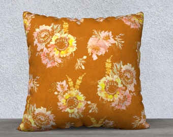 Sunflower Pillow Cover, Fall Decor, 18 x 18 Sun Flower Pillow for Fall Farmhouse, Sunflower Gift Item, Couch Accent Pillows