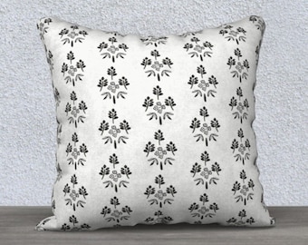 Floral Black and White Pillow Cover - Modern Farmhouse Decor