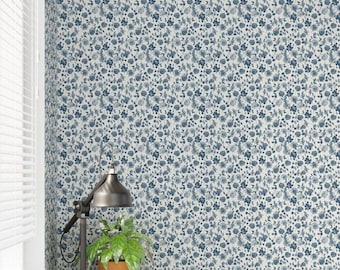 Blue Peel and Stick Wallpaper for Bedroom / Cottage core Floral Wallpaper Rolls, Color Choices - Farmhouse Ditsy Print - Small Botanical