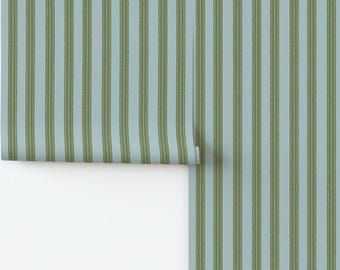 Blue and Green Stripe Wallpaper - Removable - Vertical - Boys Room - Bedroom Bathroom