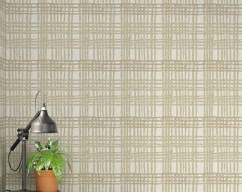 Brown and Cream Wallpaper - Removable - Plaid - Boho Coastal - Bedroom Bathroom - Blue and White Grid Peel and Stick