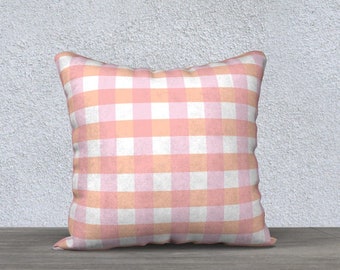 Blush Pink Checkered Pillow Cover - 22x22 or 18x18 Cover, Girls room Decor, Decorative Accent Pillow, Gingham, Plaid Print Cushion Cover