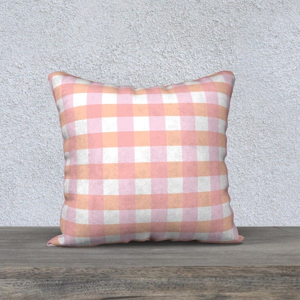 Blush Pink Checkered Pillow Cover - 22x22 or 18x18 Cover, Girls room Decor, Decorative Accent Pillow, Gingham, Plaid Print Cushion Cover
