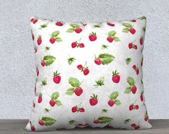 Strawberry Pillow Cover - 22x22 or 18x18 Pillow, Cottagecore Red and Green, Couch Accent pillow, Strawberries Sofa Toss Cushion