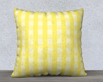 Yellow Check Pillow Cover - Yellow Linen Throw Pillow Case, Gingham, Buffalo Check, 22x22 Decorative Cushion,  18 x 18 cover, zip close
