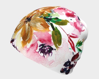 Slouchy Hat Beanie for Women, Chemo Hat, Hair loss Hat, Floral Patterned Snood Hat, Soft Chemotherapy Hat, Childs Hat, Baby Hospital Hat