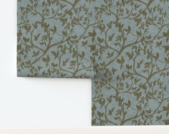 Woodland Forest Wallpaper Roll - Tangled Woods - Moody Blue and Green