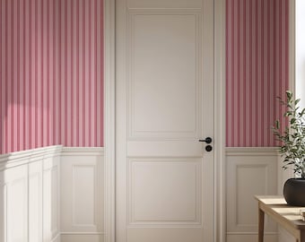 Pink and Dark Red Striped Wallpaper for Girls Room, Burgundy and Pink Nursery Decor for Walls, Pre-pasted, Vinyl or Peel & Stick.  Two tone