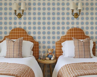 Dusty Blue and Cream Vintage Star Wallpaper for Boys Room / Peel and Stick or Prepasted or Vinyl roll options / Blue and Green / Blue & Red