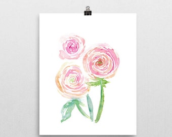 Girls room print - Pink Floral Instant Download, Pink Flower Art, Printable Nursery Art, Pink Room Decor, 8x10 Floral Print, Whimsical Art