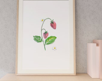 Strawberry Wall Art - Digital Download - 8x10 - Plant - Kitchen Art Print