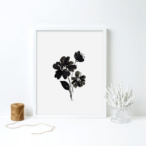 Black and White Floral Print - Minimalist Floral Wall Art, Instant Download, Printable Flower Art, Bedroom Wall Decor, 8x10, 11x14 digital
