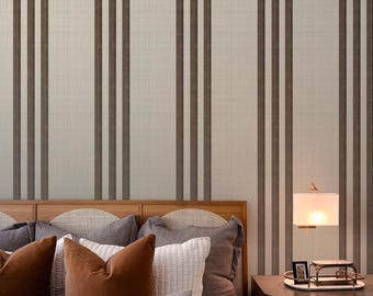 Traditional Brown Striped Wallpaper – Elegant Ticking Stripe Wallcovering, vintage look pinstripe wall decor, Dark brown and beige