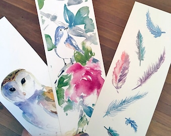 Marcadores de livros com pássaros em aquarela, conjunto de marcadores de livros para imprimir (download digital)