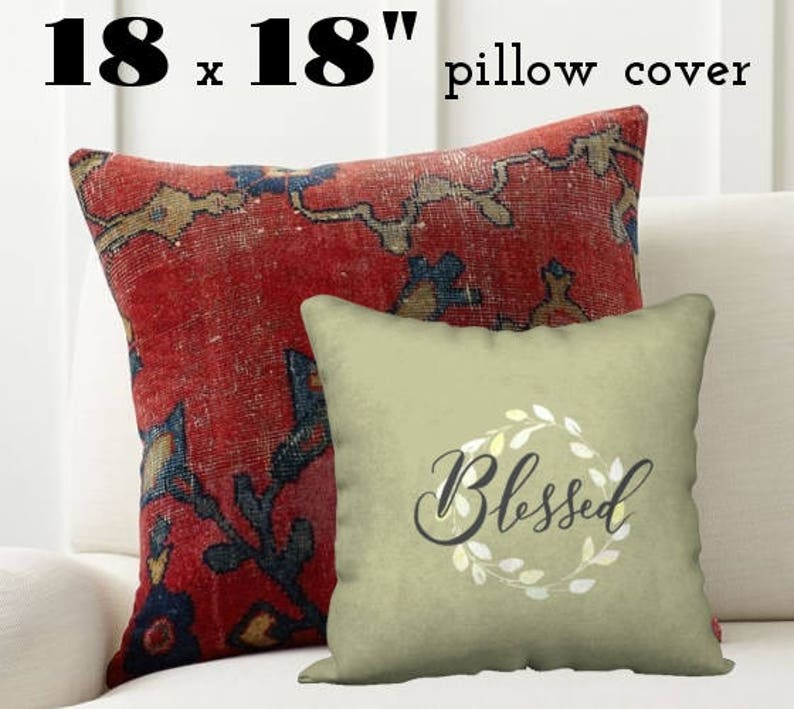 Modern Farmhouse Decorative Pillow Cover Blessed 18 X 18 Etsy