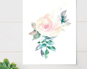 Pink Rose Floral Print - Watercolor flower print, 11x14 floral print, 8 x 10 art print, wall art, painted rose, pink room decor, watercolour