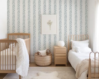 Striped Peel and Stick Wallpaper - Muted Colors - Hand Drawn Arrows Wall Covering (Removable and more options) - Green, Blue, Beige
