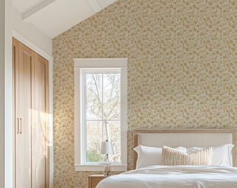 Yellow Flowers Peel and Stick Wallpaper / Cottage core Floral Wallpaper, Color Choice - Farmhouse Ditsy Micro-Print - Small Botanical