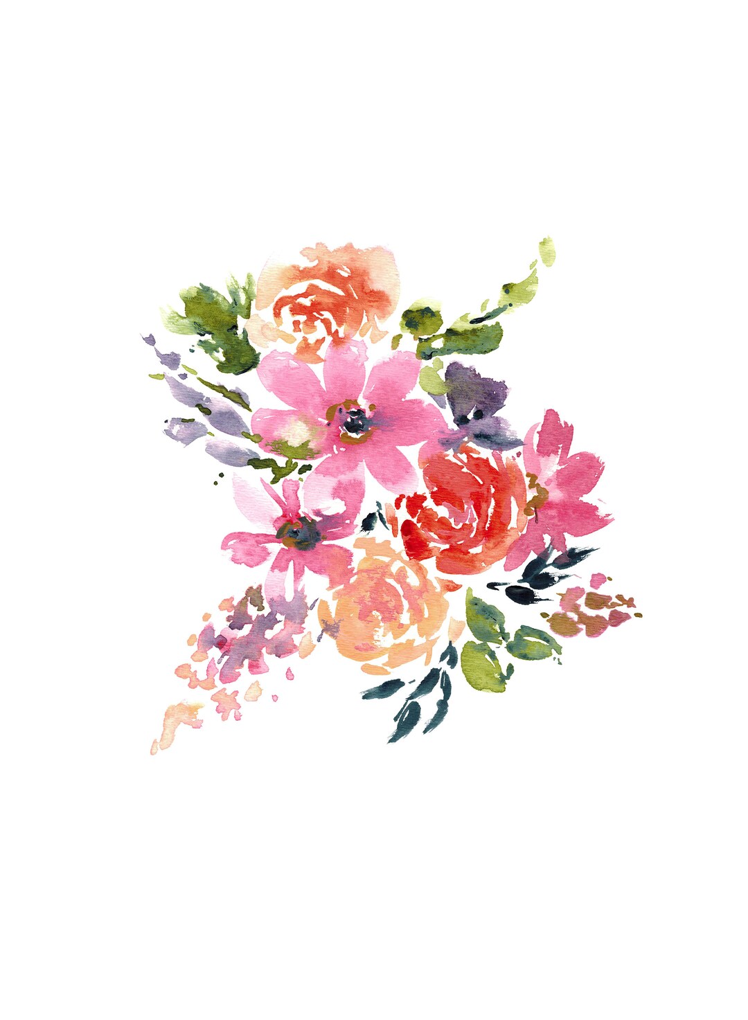 Watercolor Pink and Purple Flower Printable, Digital Download Floral ...