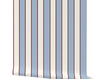 Blue, Red, and Cream Striped Removable Wallpaper for Boys Room - Peel and Stick Option Wallpaper Rolls for  Bedroom or Bathroom - classic