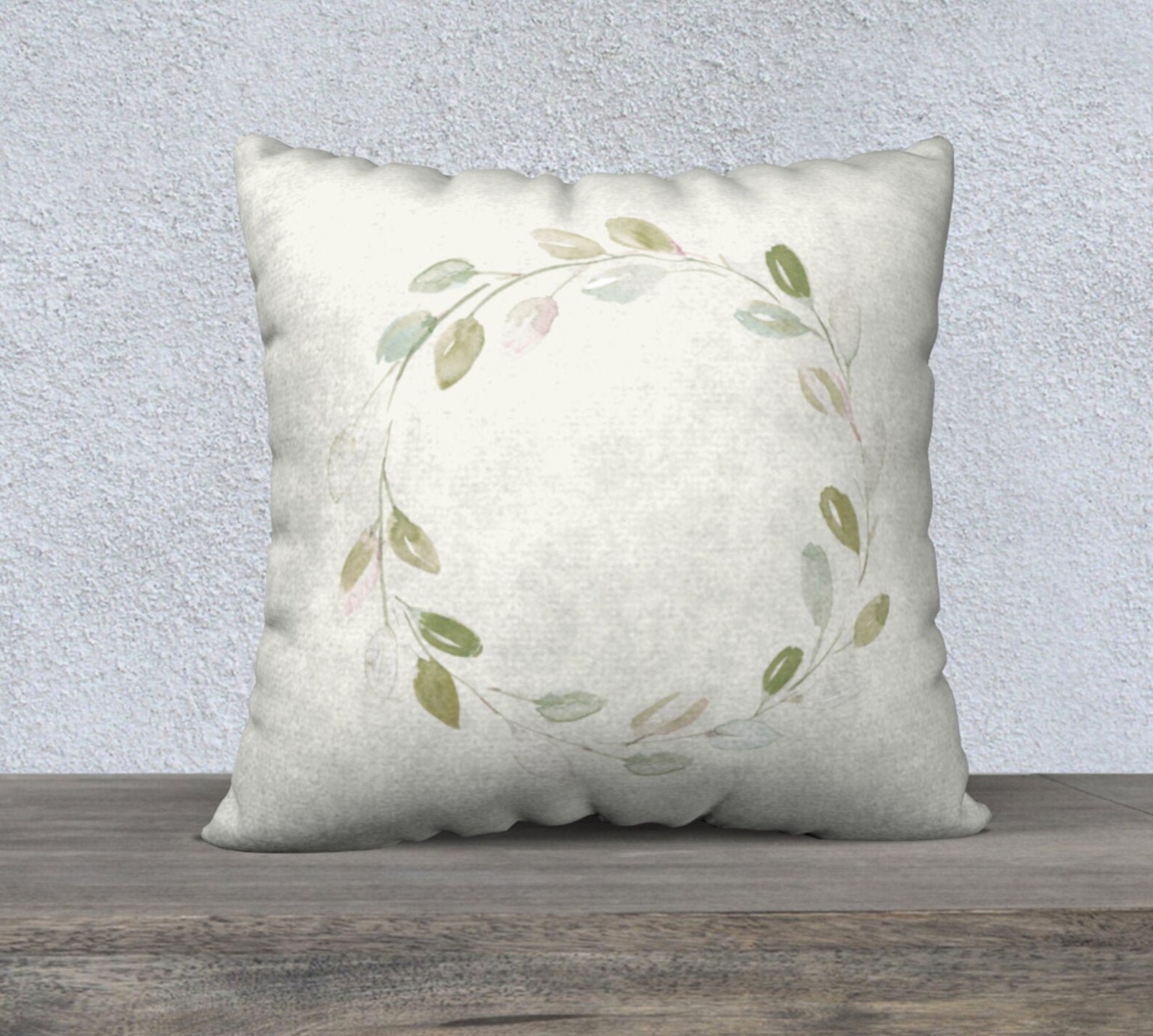 Modern Farmhouse Decorative Pillow Cover, 18 X 18 Green Wreath Pillow
