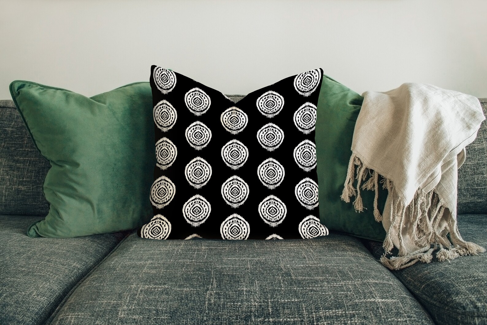 Black and White Ikat Pillow Cover Artistic Style Ikat Print Accent