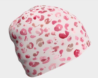 Pink Leopard Print Beanie hat for Women, Ladies Chemo Cap, Hair Loss Gift, Soft Comfy Hat for Cancer or Chemotherapy, Alopecia Head Cover