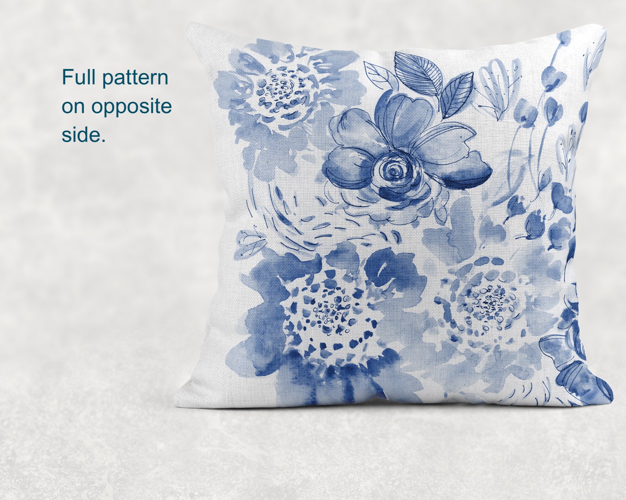 Blue and White Floral Pillow Cover Light Denim Blue Pillow Etsy