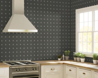 Dark Green Fleur-de-Lis Wallpaper, Vintage Cottage Peel & Stick or Traditional Wall Covering with earth tone color options