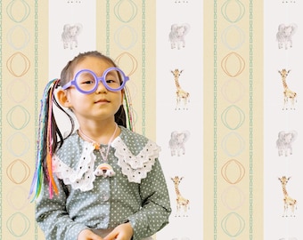 Vintage Style Circus Animal Wallpaper for Kids - Zoo Animal Baby Nursery - Peel and Stick or Prepasted or Vinyl rolls
