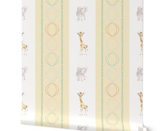 Vintage Style Circus Animal Wallpaper for Kids Room - Zoo Animal Baby Nursery Idea - Peel and Stick or Prepasted or Vinyl rolls