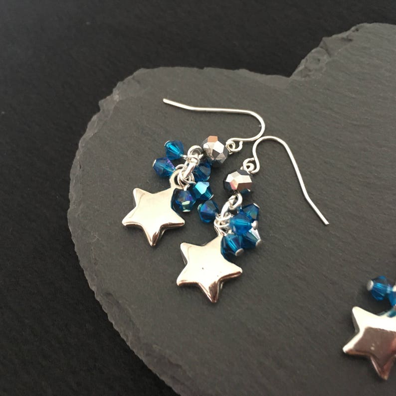 Star Earrings drop Earrings blue bridesmaid dangle prom drop earrings bridesmaid earrings Crystal star earrings Drop earrings
