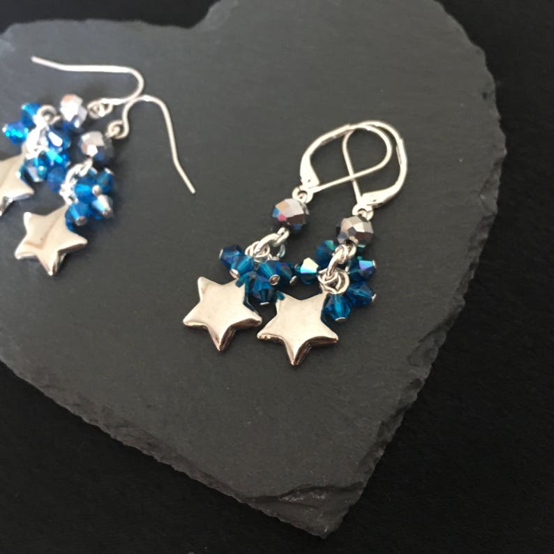 Star Earrings drop Earrings blue bridesmaid dangle prom drop earrings bridesmaid earrings Crystal star earrings Drop earrings