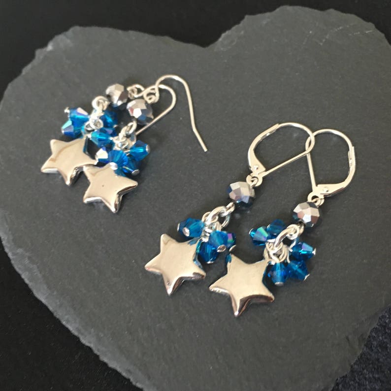 Star Earrings drop Earrings blue bridesmaid dangle prom drop earrings bridesmaid earrings Crystal star earrings Drop earrings