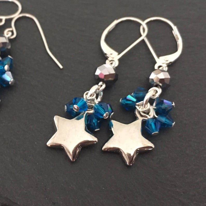 Star Earrings drop Earrings blue bridesmaid dangle prom drop earrings bridesmaid earrings Crystal star earrings Drop earrings