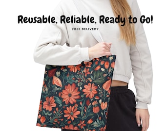 Elegant Floral Tote Bag - Stylish Fabric Shoulder Bag for Women, Chic Reusable Shopping Handbag, Floral Print Tote, Fashionable Carryall