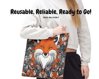 Fox Tote Bag, Cute Animal Print Shoulder Bag, Canvas Shopping Bag, Eco-Friendly Beach Tote, Reusable Grocery Bag