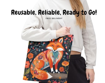 Colorful Fox Tote Bag - Fun Animal Print Shopping Bag, Reusable Grocery Bag, Cute Fox Gift, Eco-Friendly Tote, Unique Handbag